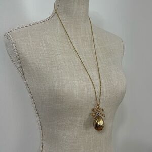 Vintage Avon Egg Locket Far Way Solid Perfume Gold Toned Necklace